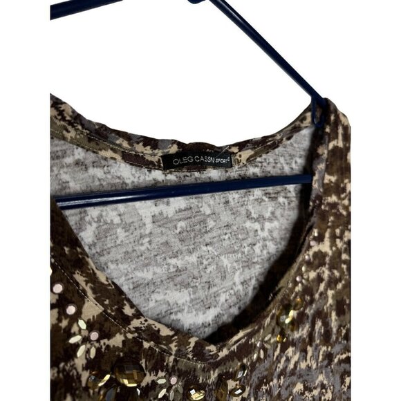 Oleg Cassini Sport Cotton Blend Beaded Tank Top Brown - Picture 2 of 4